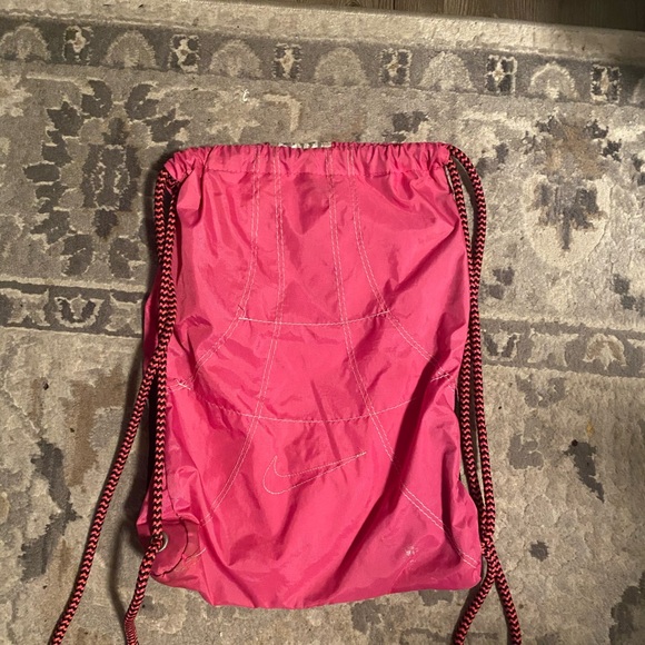 Nike Premium String Backpack Pink Silver Heavy Duty Embroidered Sports - Picture 7 of 13